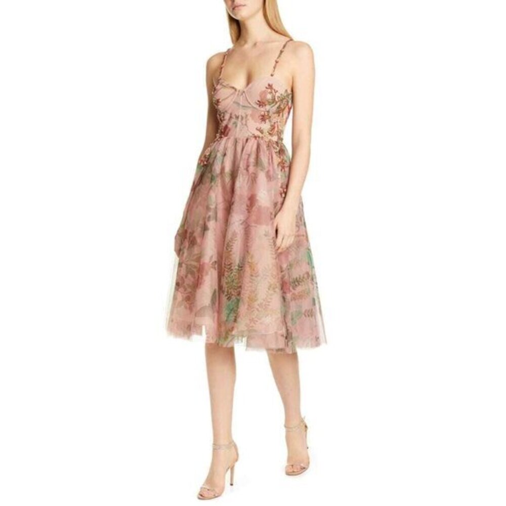 Patbo Patricia Bonaldi Beaded Embroidery Floral Tulle Dress Sz 6 NEW